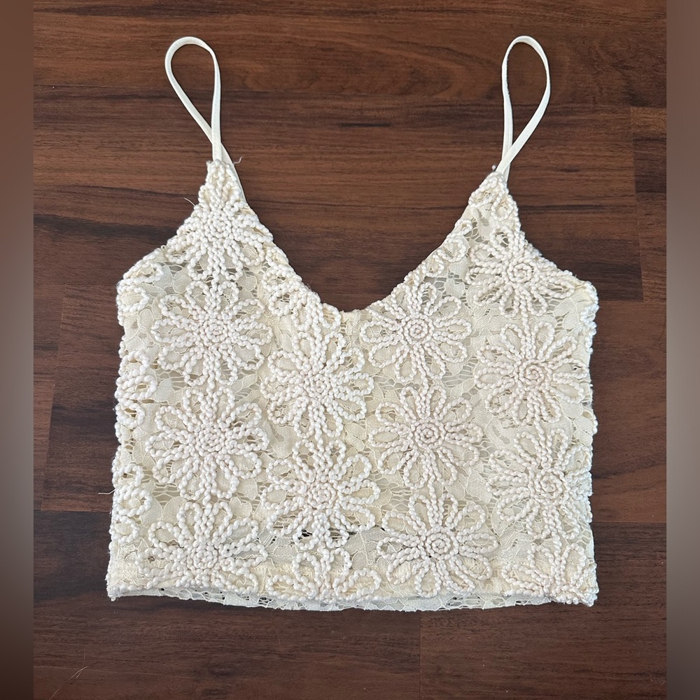 Zara floral patterned lace cropped tank